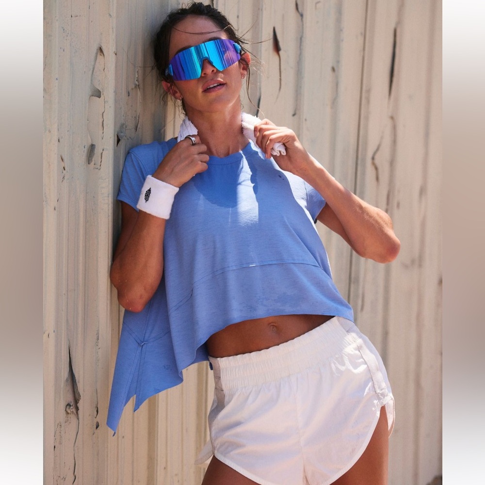 Free People Short Sleeve Full Length Crop Cap Sleeve Flowy Top Cosmic Blue Small